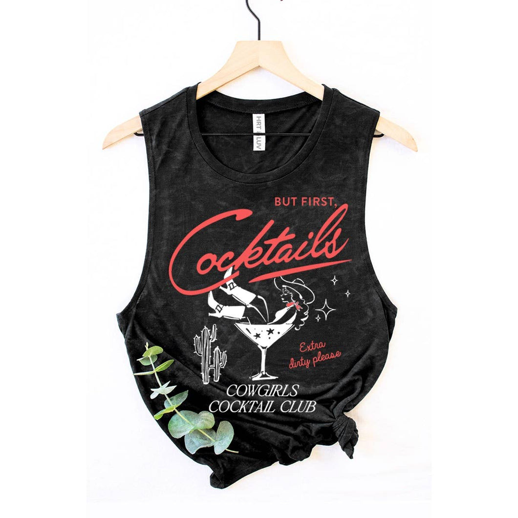 Mineral Black But First Cocktails Graphic Tank Top