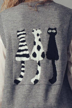 Grey Cat Print Knit Sweater Urban Daizy Vest