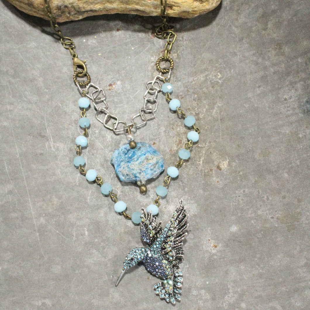 Zip & Zoom Hummingbird Bling Shades Of Light Blue Layered Necklace
