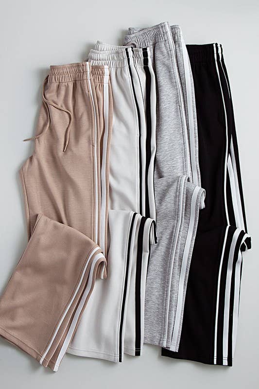 Light Heather Grey Timeless Stripe Drawstring Relaxed Urban Daizy Sweatpants