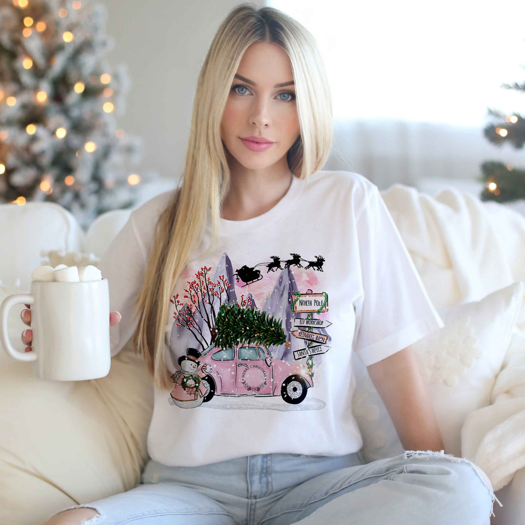 Heather Ice Grey Christmas Pink Bug Tee
