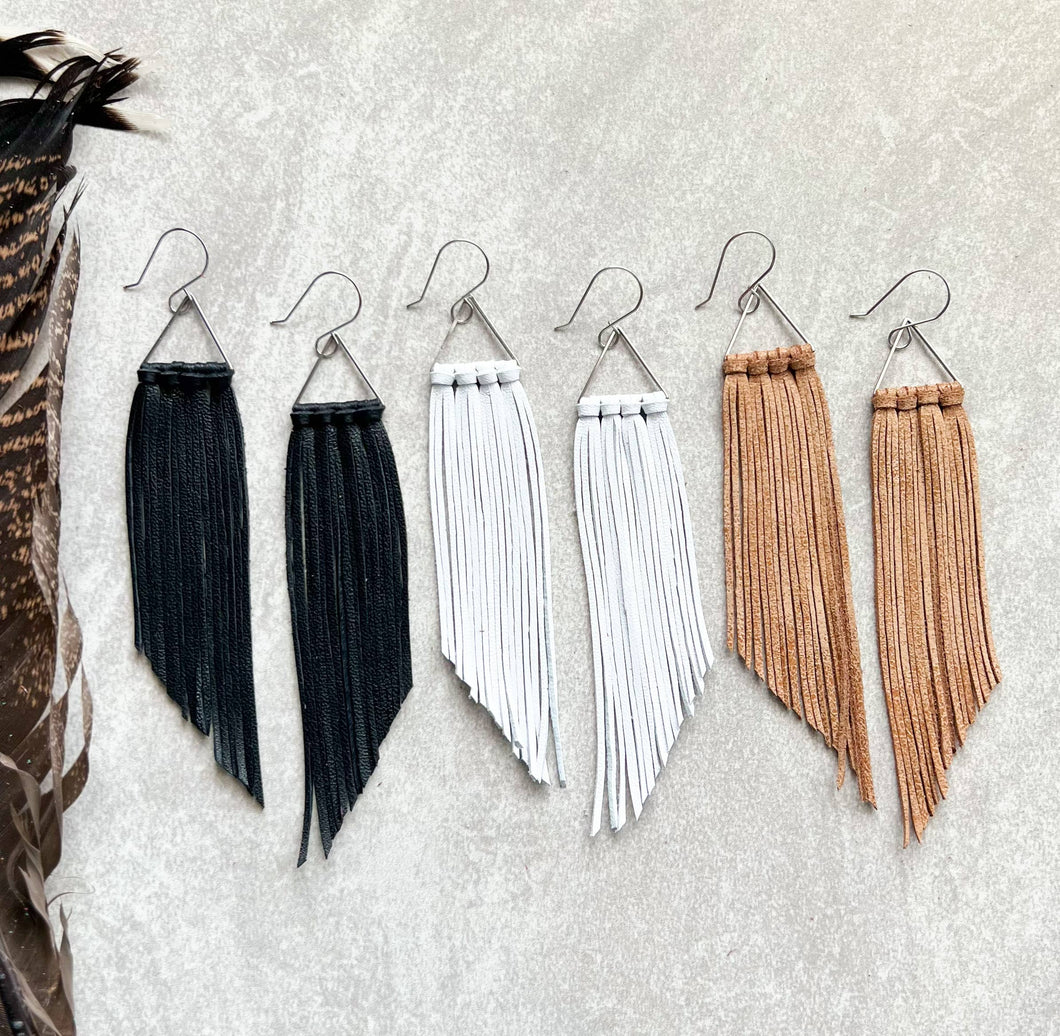 White Fringed in Faith Corvallis Triangle Fringe Earrings