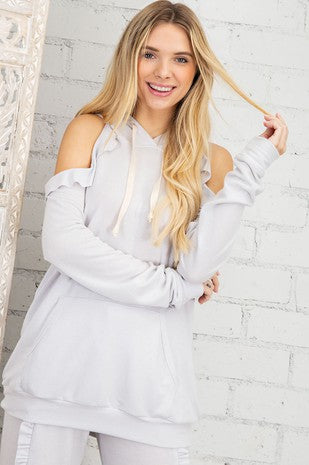 Silver Ruffle Cold Shoulder Top 11/28/23 7660