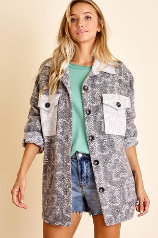 Charcoal Print Brushed Oversized Ces Femme Jacket 6/28/23 6528