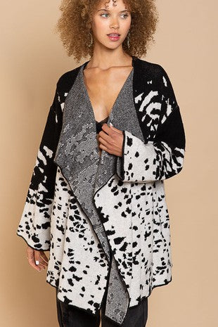 Black White Open Long Sleeve POL Cardigan 8/11/23 6857