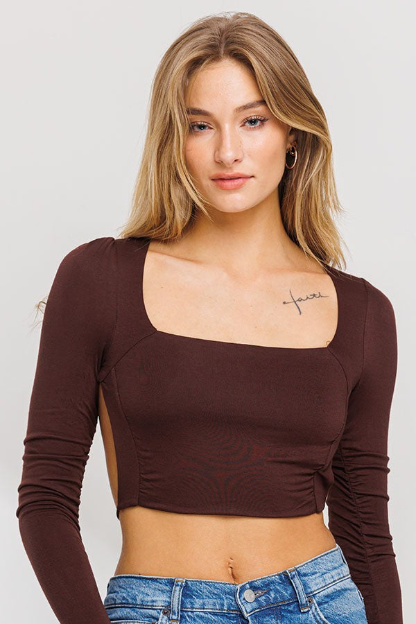 Brown Square Neck Open Back Top 3/22/24 8331