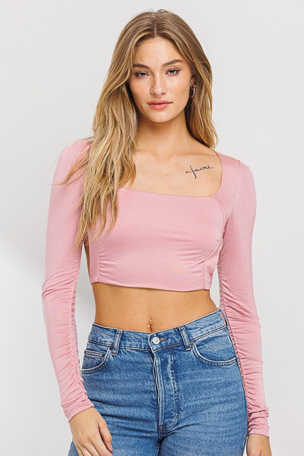 Deep Rose Square Neck Open Back Top 3/22/24 8334