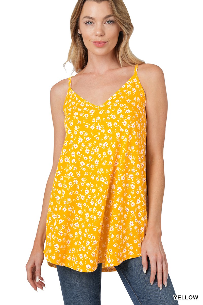 Yellow Floral Print Reversible Spaghetti Zenana Cami 6/6/23 6364