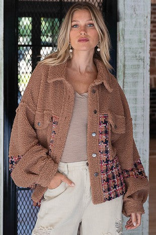 Chocolate Multi Button Down Sherpa POL Jacket 8/11/23 6846