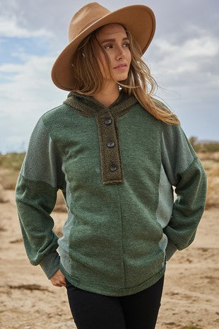 Olive Multi Contrast Button Up Hoodie 9/13/23 7029
