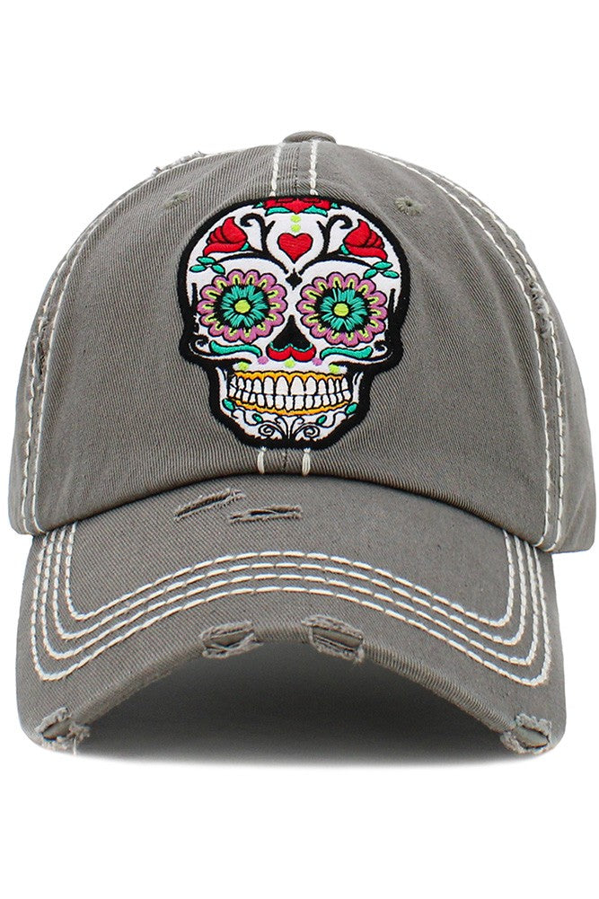Moss Floral Sugar Skull Washed Vintage Baseball Cap 5/17/23 6244