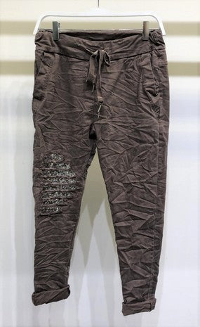 Brown Sequin Stripe Knee Patch Venti6 Crinkle Joggers 6/13/23 6419