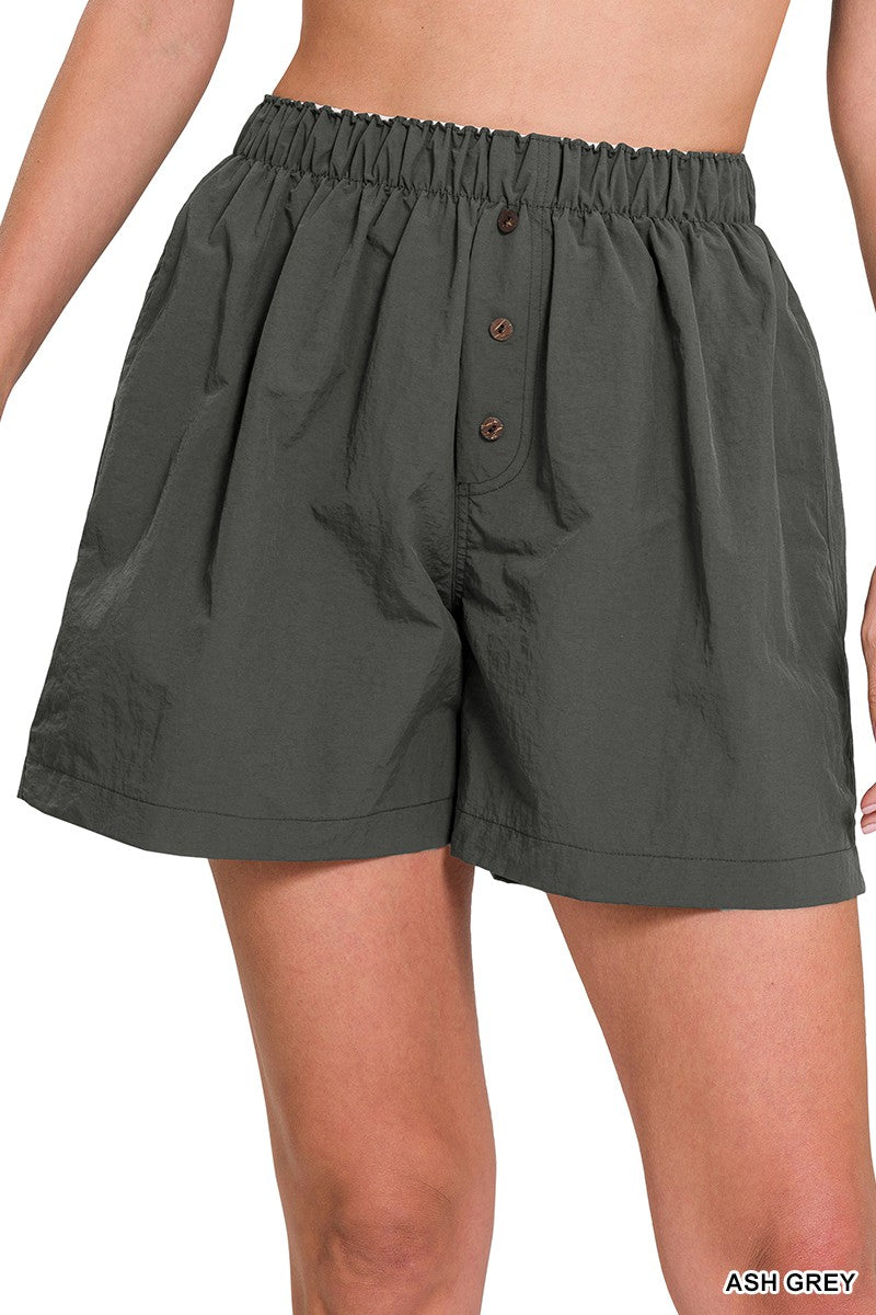 Ash Grey Windbreaker Elastic Front Button Zenana Shorts 6/6/23 6082