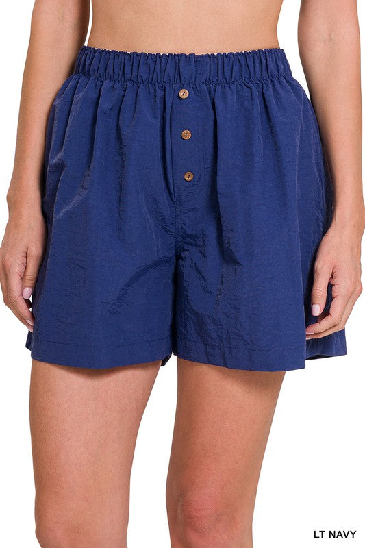Light Navy Windbreaker Elastic Front Button Zenana Shorts 6/6/23 6087