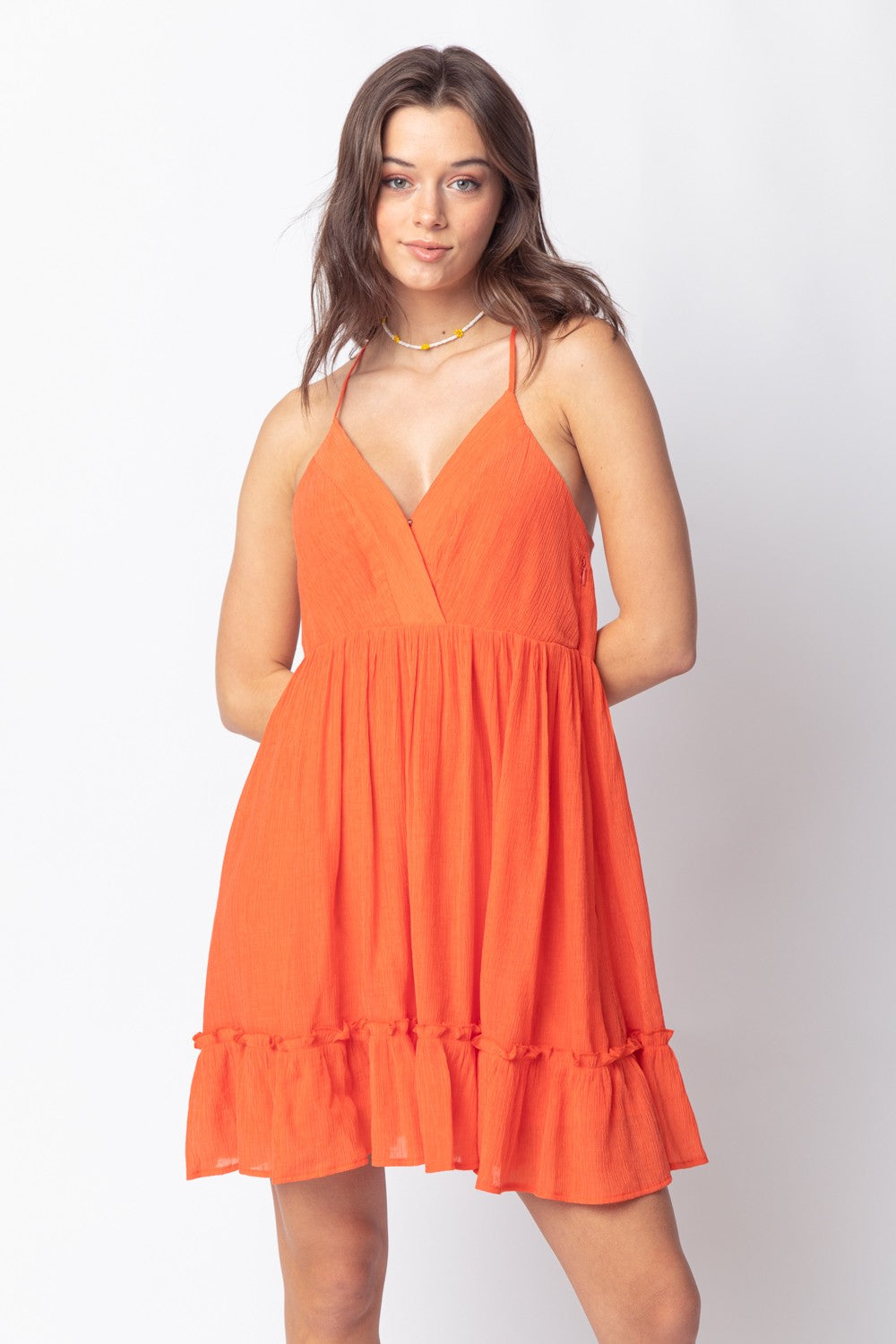 Orange Sleeveless Woven Lattice Open Back Mini Dress 5/4/23 6193