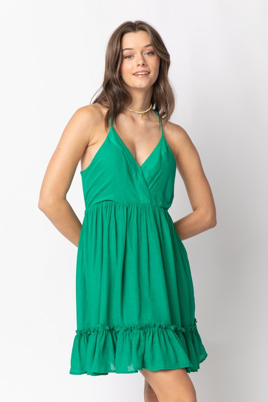 Kelly Green Sleeveless Woven Lattice Open Back Mini Dress 5/4/23 6191