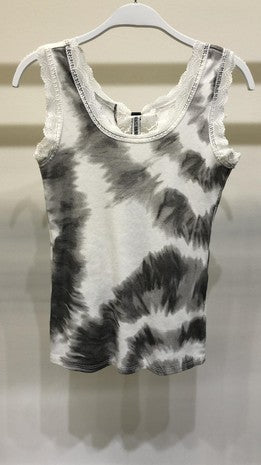 Grey Tie Dye Lace Back & Trim Rib Venti Tank Top 7/7/23 6602