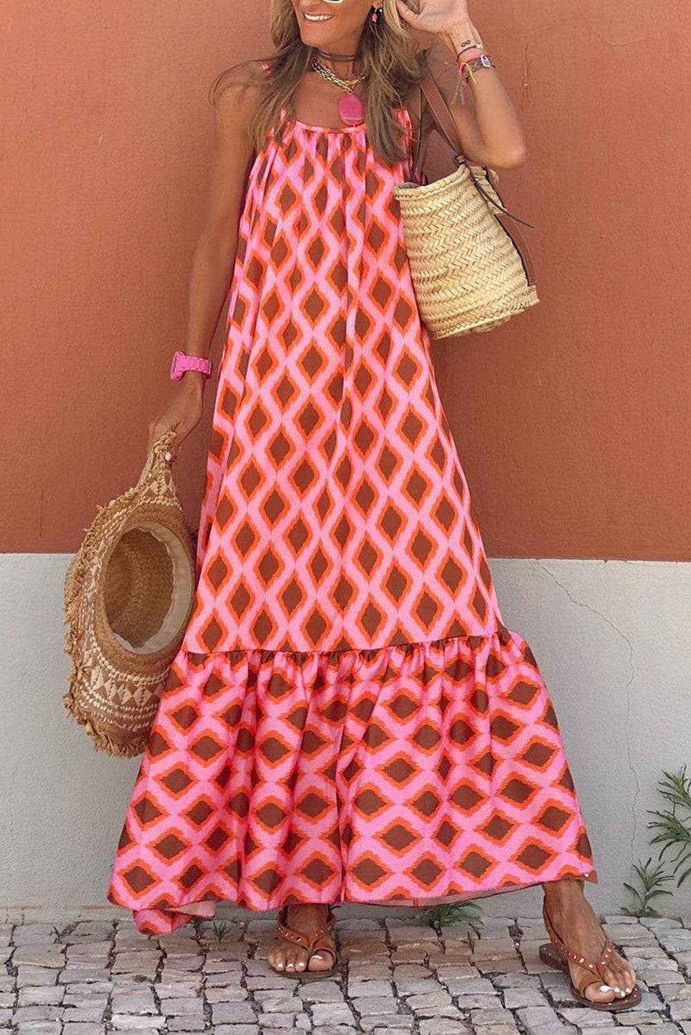 Red Geometric Loose Fit Maxi Dress 5/2/23 6141