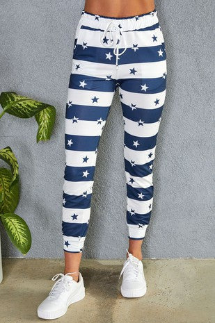Navy White Stars Stripe French Terry Venti Joggers 4/8/25 9747