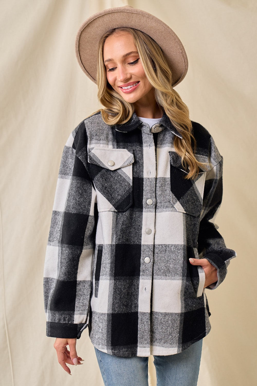 Black Brushed Flannel Plaid Button Shacket 10/2/23 7151