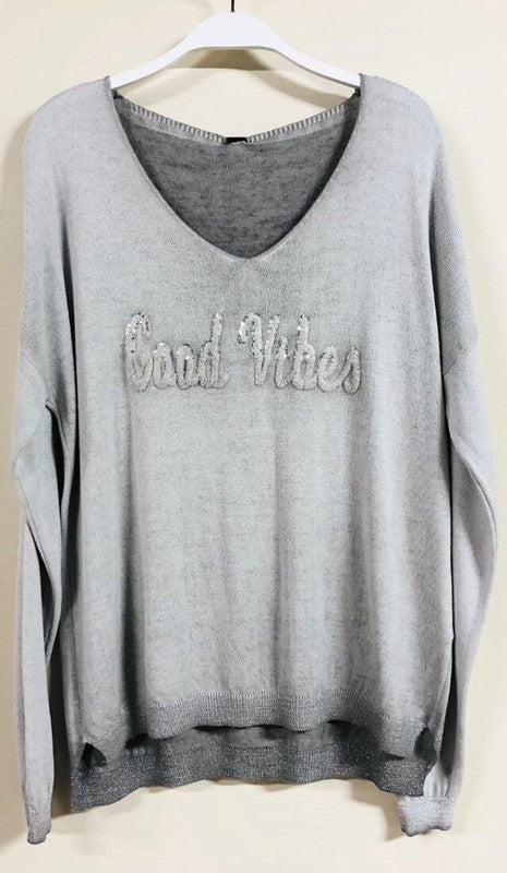Pearl Grey Good Vibes Fuzzy Lightweight Venti Sweatshirt 7/7/23 6596
