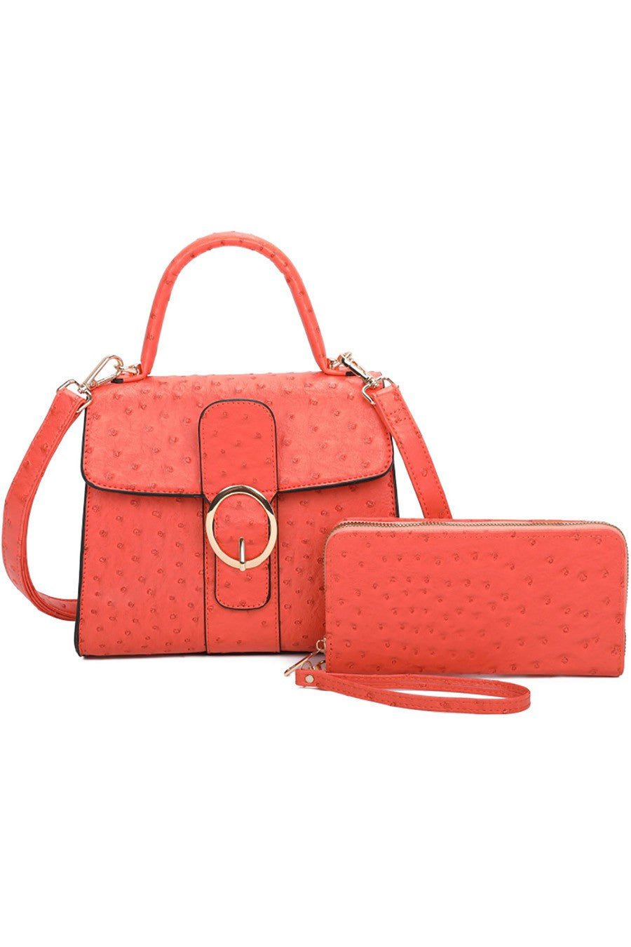 Orange Ostrich Buckle Flap 2 in 1 Satchel 7/28/23 6758
