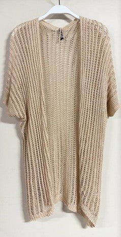 Tan Crochet Open Knit Short Sleeve Ultra Soft Venti Cardigan 7/7/23 6594