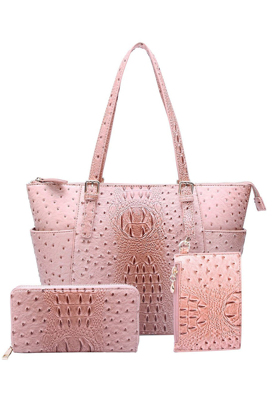 Rose Pink Ostrich Croc 3 in 1 Shopper 7/28/23 6775