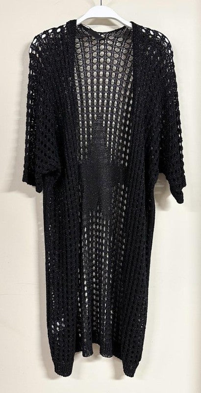Black Short Sleeve Glitter Crochet Star Venti Cardigan 8/10/23 6814
