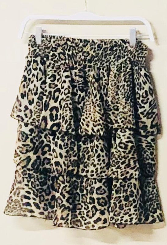 Beige Cheetah Ruffled Layered Italian Short Skirt 1/15/25 9524