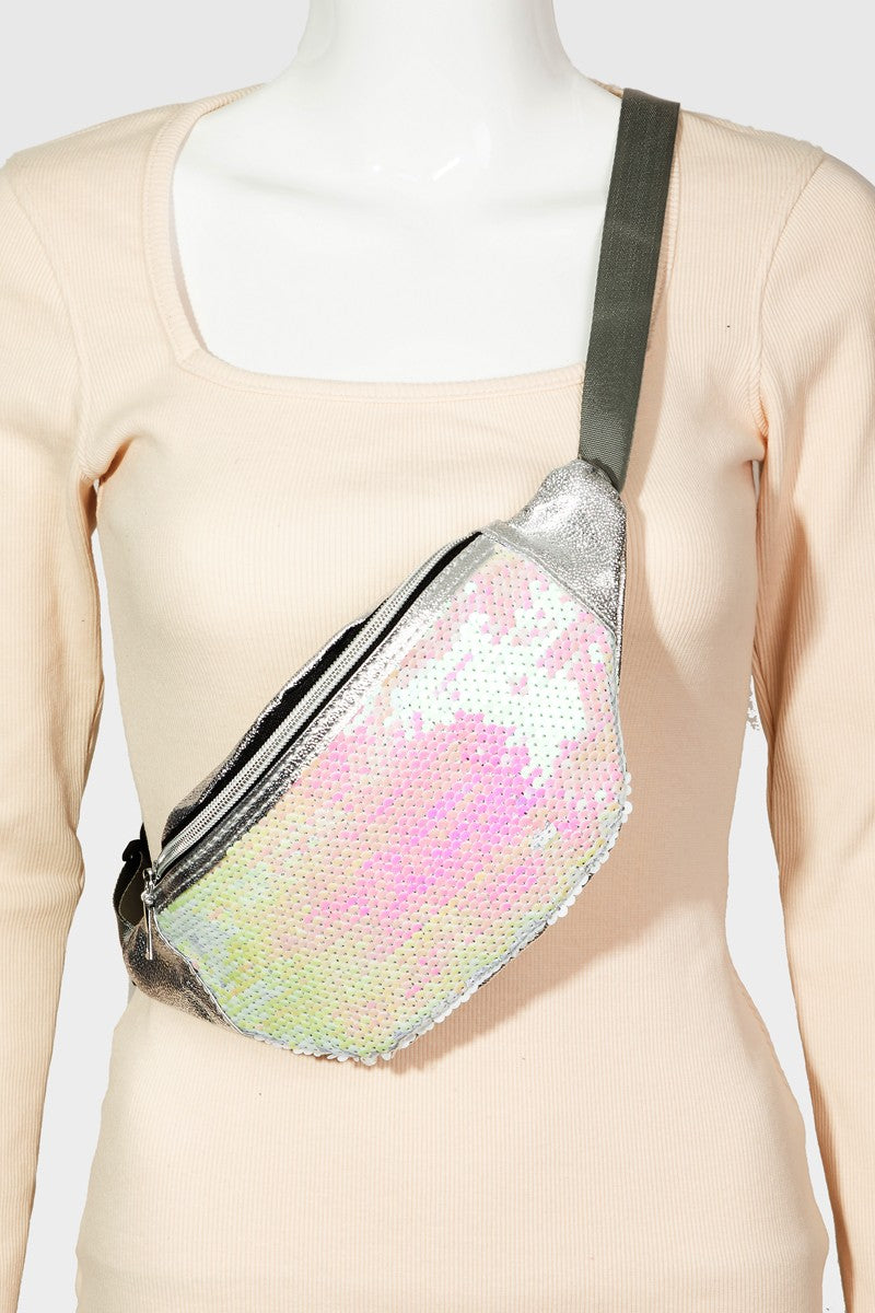 Ivory Sequin Front Single Zipper Fanny Pack 8/28/23 6951