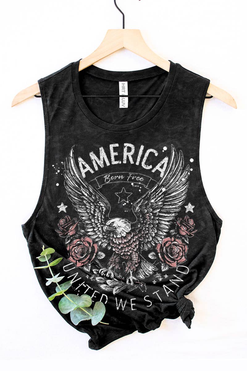 Mineral Black America Born Free Mineral Graphic Tank Top