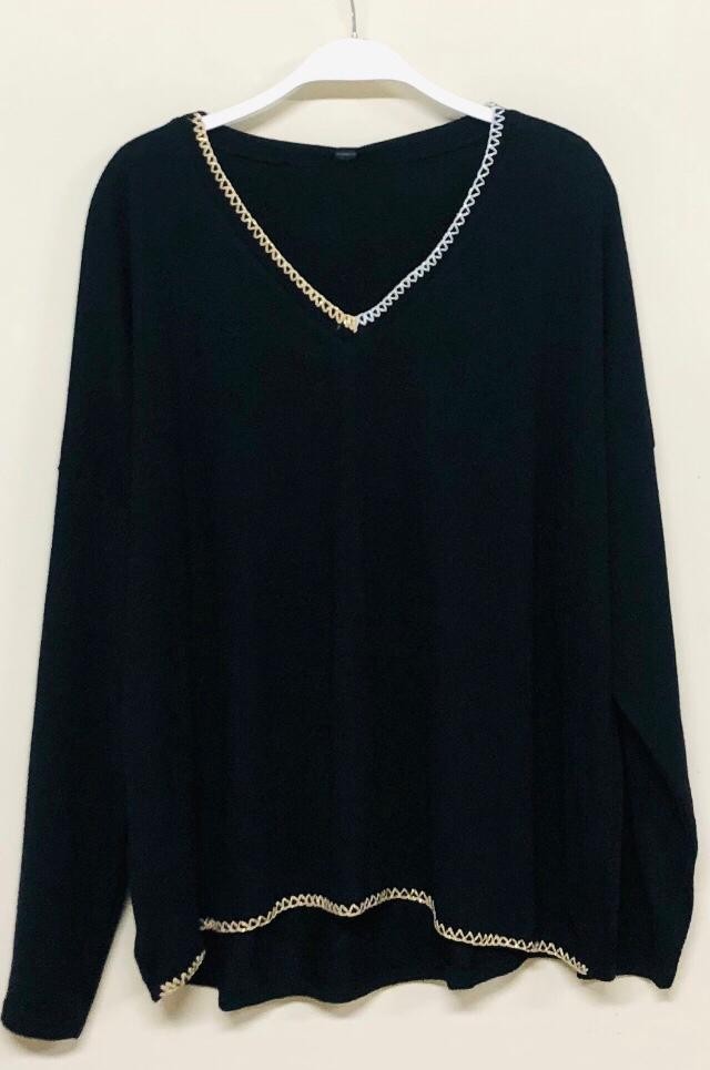 Black Shimmer Embroidered Lightweight Venti Sweater 10/12/23 7194
