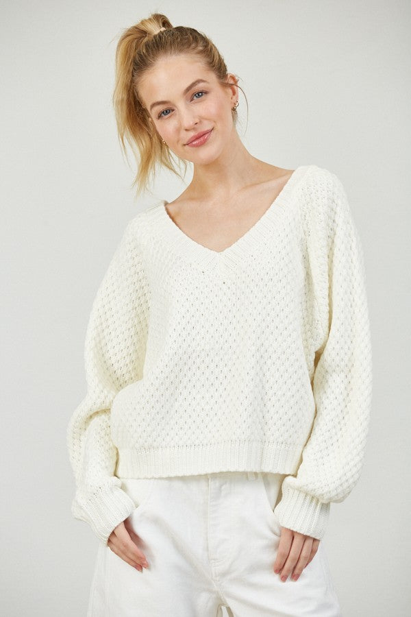 Ivory Classic V Neck Sweater 7/28/25 1060
