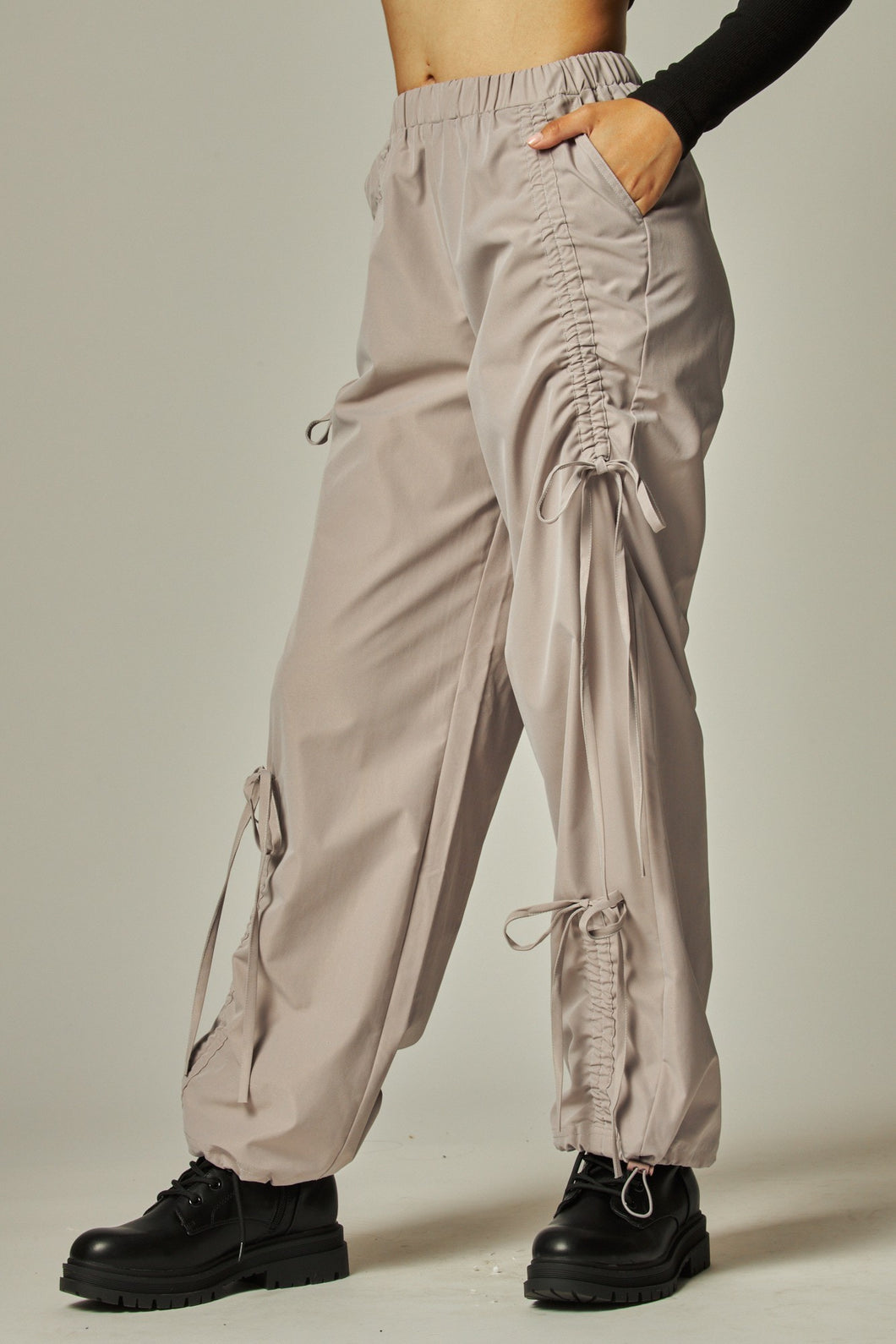 Grey Bow Accent Utility Vintage Parachute Pants 2/24/25 9645