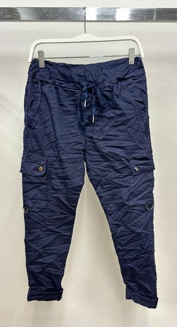 Navy Blue Solid Cargo Italian Crinkle Joggers 1/15/25 9515