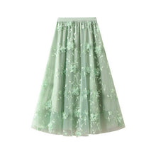 Black Embroidered Tulle A-Line Maxi Skirt