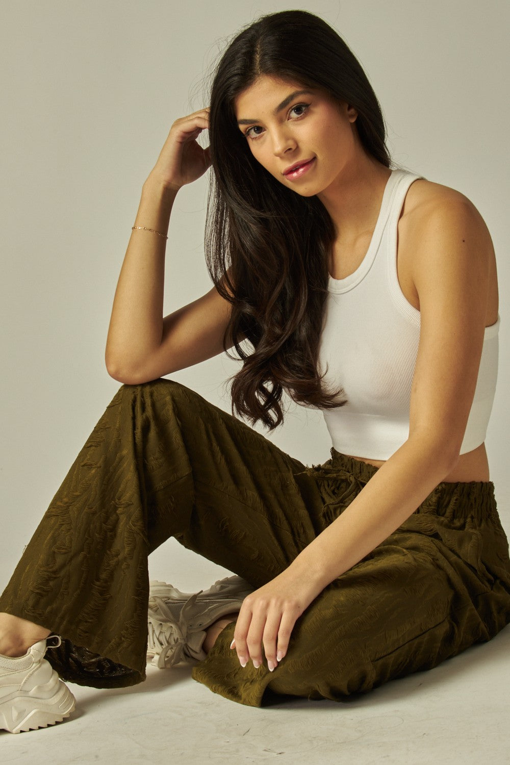 Olive Vintage Destroyed Drawstring Lounge Pants 2/14/25 9625