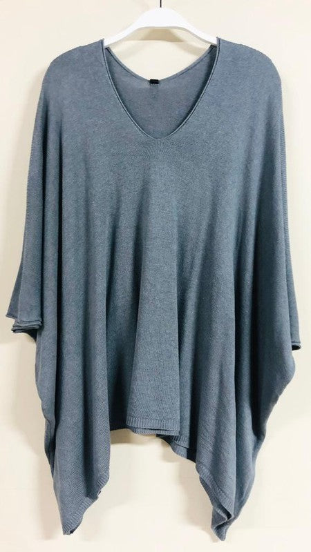 Dark Grey Light Knit Oversized Drapey V Neck Venti Top 4/8/25 9742