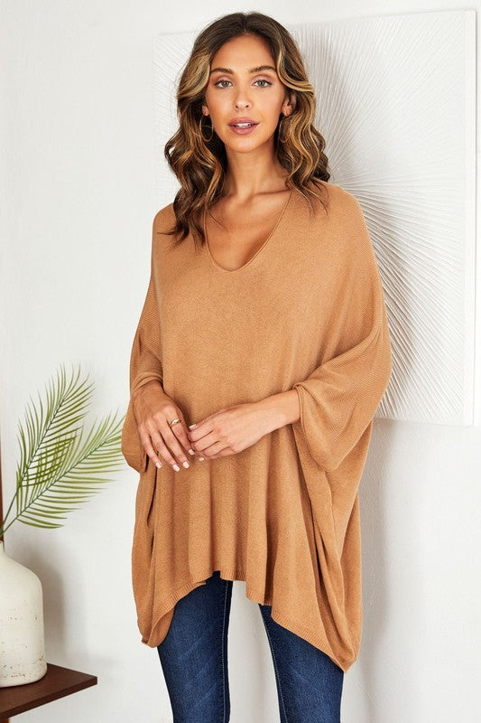 Camel Light Knit Oversized Drapey V Neck Venti Top 4/8/25 9740