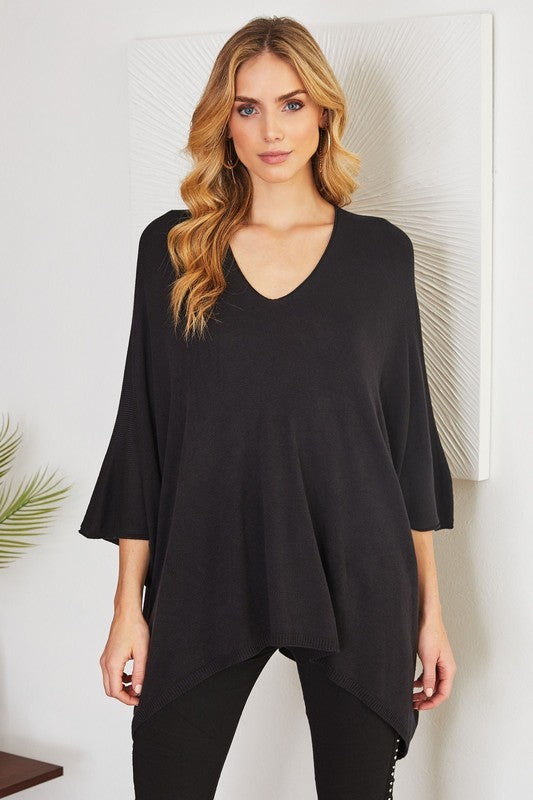 Black Light Knit Oversized Drapey V Neck Venti Top 4/8/25 9739