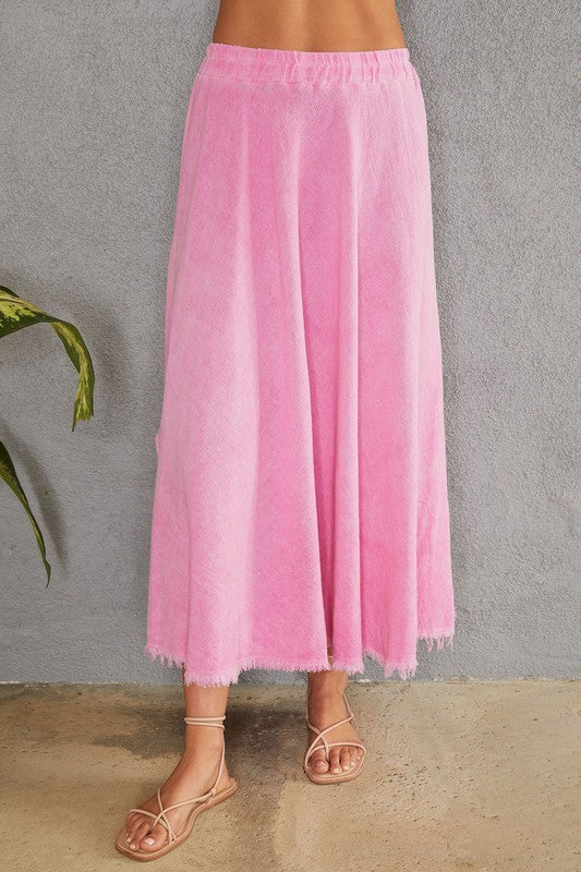 Fuchsia Fringe Hem Linen Gauze Double Slit Venti Maxi Skirt 3/14/25 9697