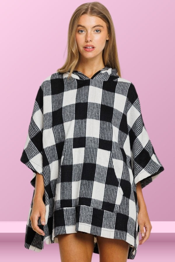 Black White Checker Hooded Poncho 6/30/25 1003