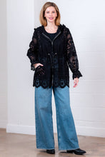BLACK LONG ELASTICIZED HOODED LACE JACKET