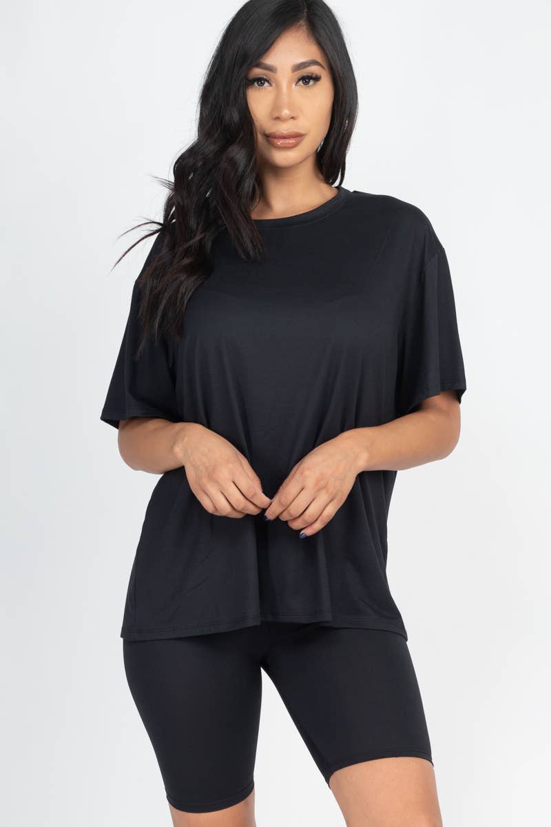 Black Loose Fit Top & Bike Shorts Set