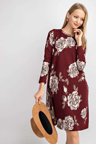 Burgundy Floral Print Dress 10/9/23 7173