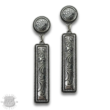 Silver Western tooled look bar earrings