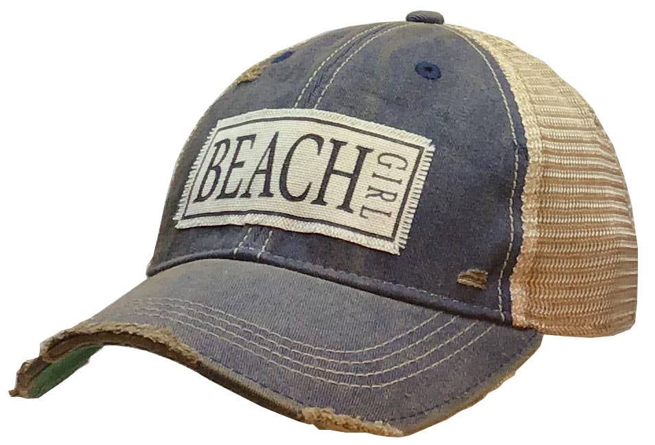 Navy Beach Girl Distressed Trucker Hat Baseball Cap