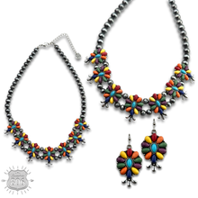 Red Stone flower squash blossom necklace set