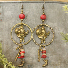 Bronze Santa & Candy Cane Dangle Earrings